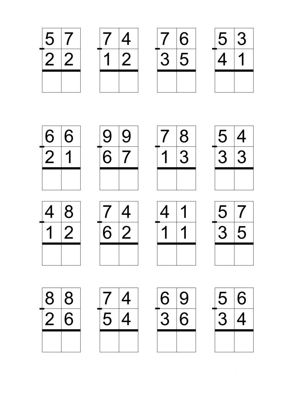 Вычитание в столбик без перехода через 10. Вариант 2 online exercise ...