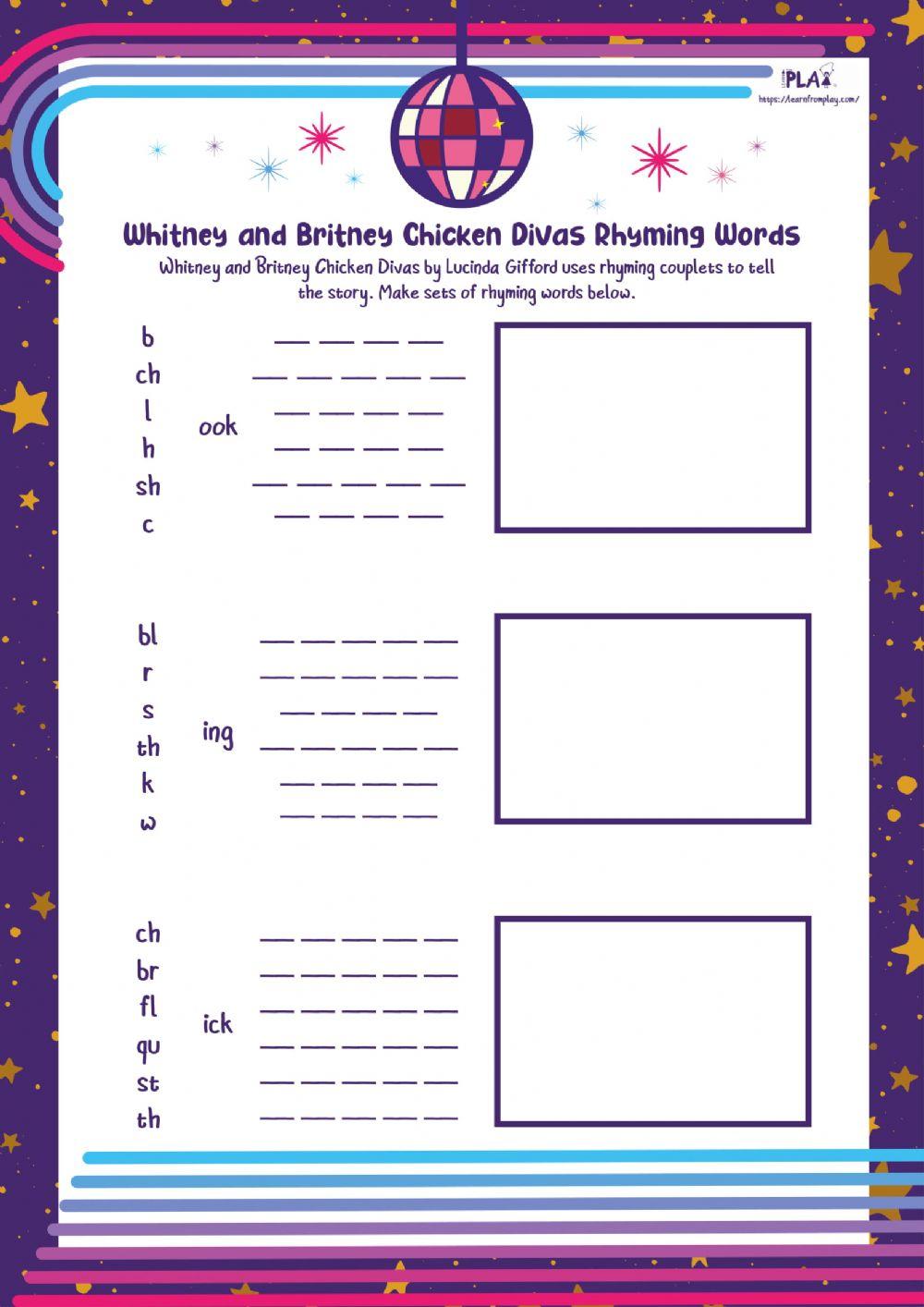 Whitney and Britney Chicken Divas - Rhyming Words