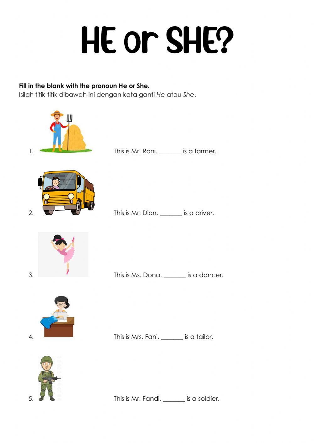 He or She | Free Interactive Worksheets | 432678