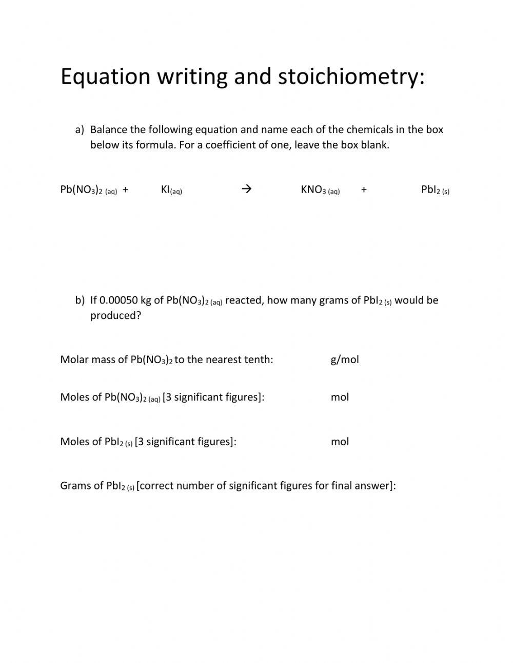 Balancing, stoichiometry, and nomenclature