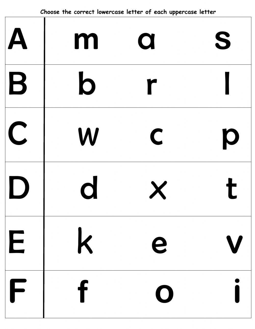 Upper - lowercase letters a to f