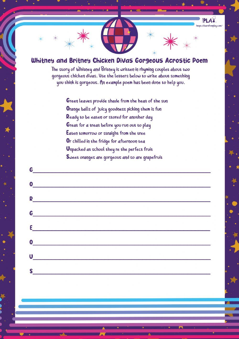 Whitney and Britney Chicken Divas - Acrostic Poem