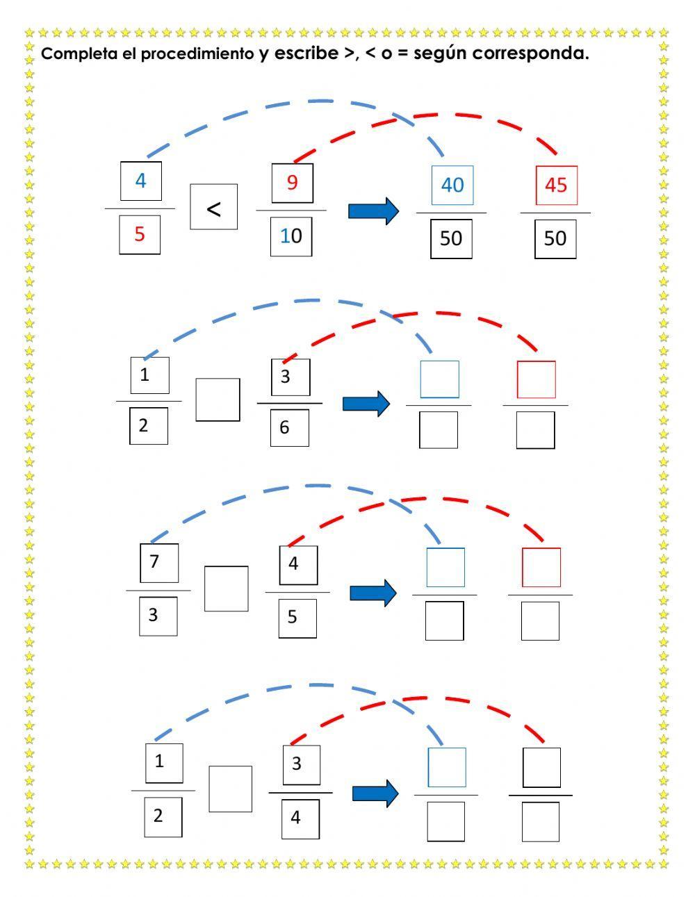 Comparación de números fraccionarios 2