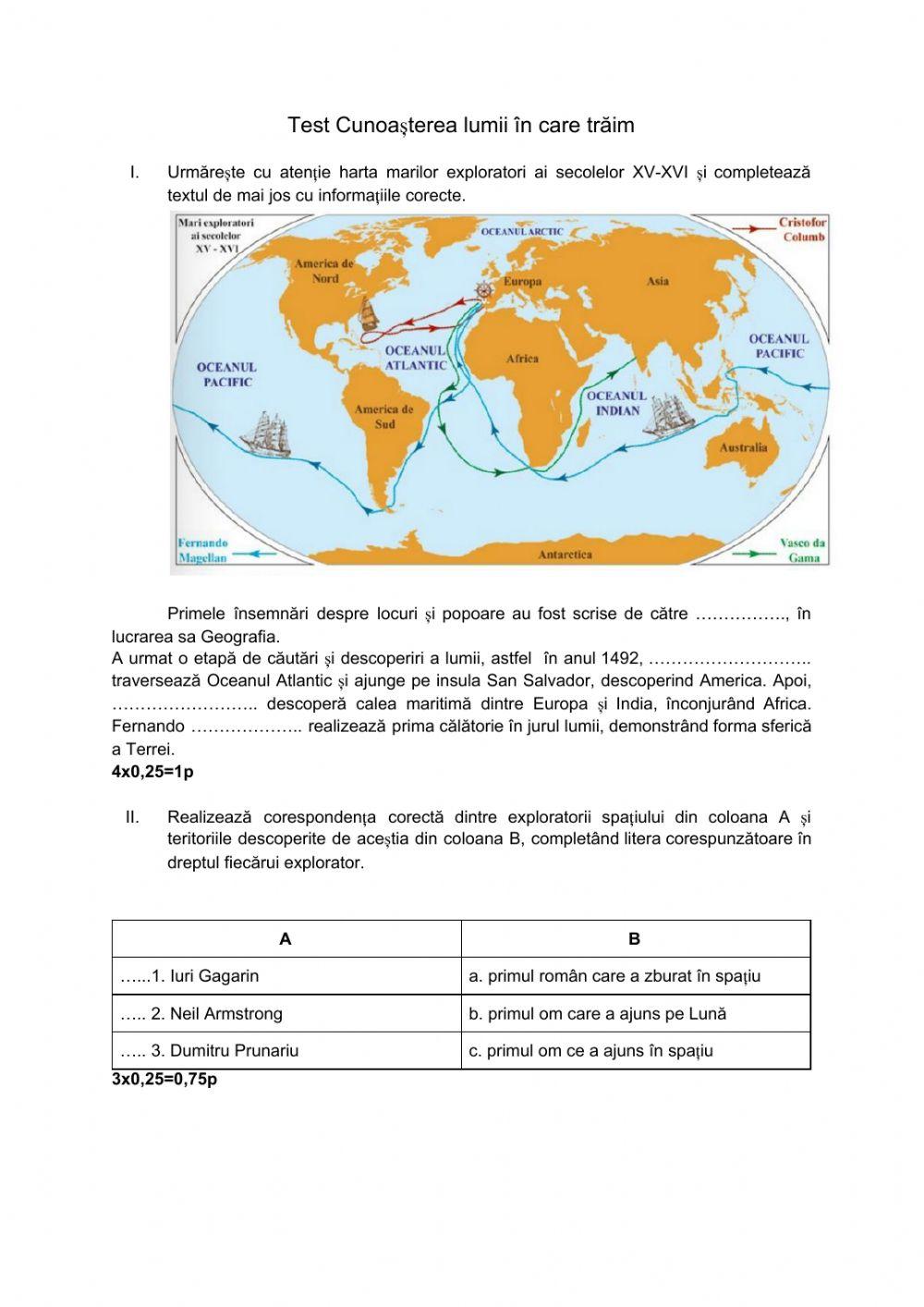 Test secvențial Cunoașterea lumii în care trăim