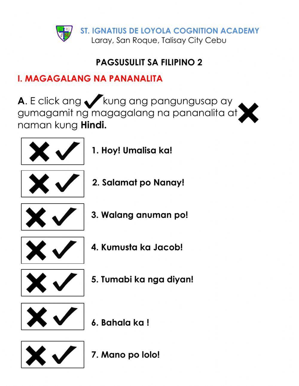 Pagsusulit sa Filipino 1