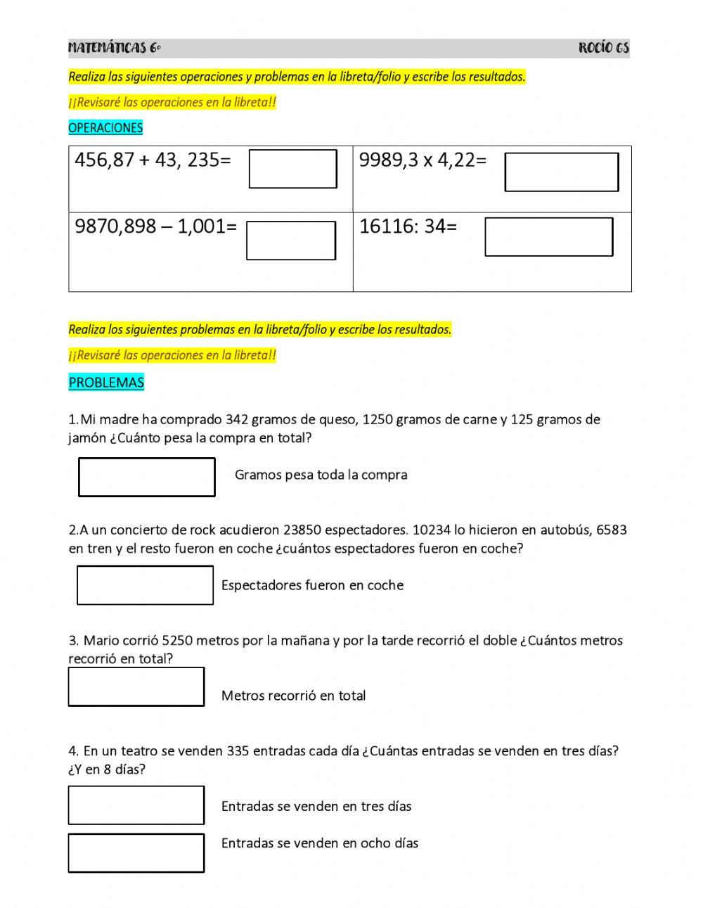 Operaciones y problemas