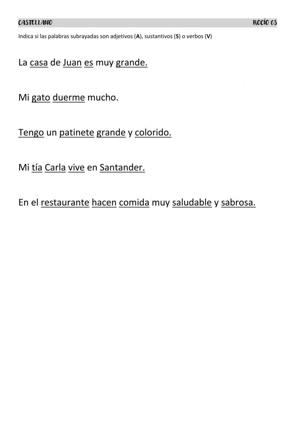 Adjetivo, sustantivo y verbo