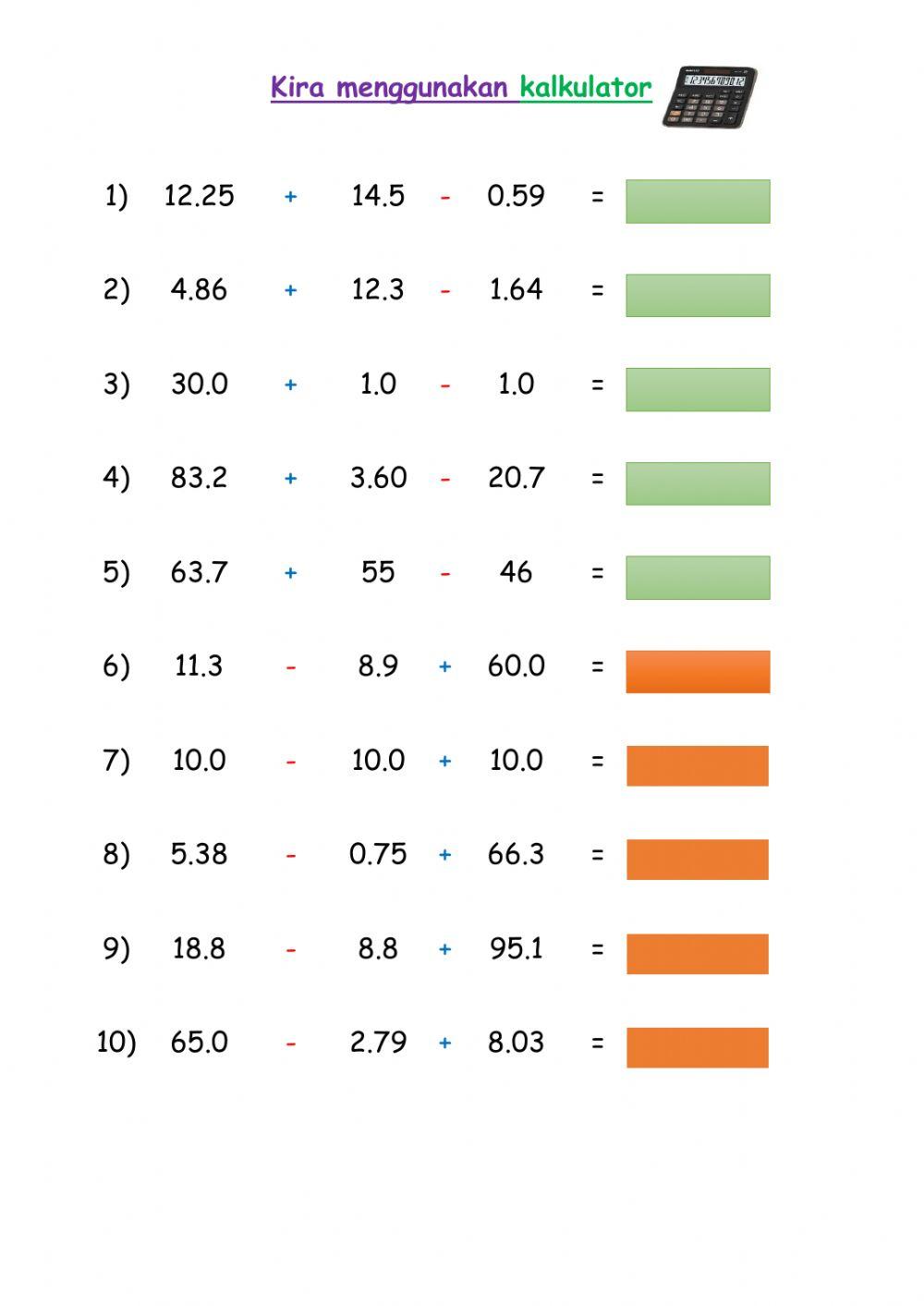 Kira Menggunakan Kalkulator (.) (+) (-)