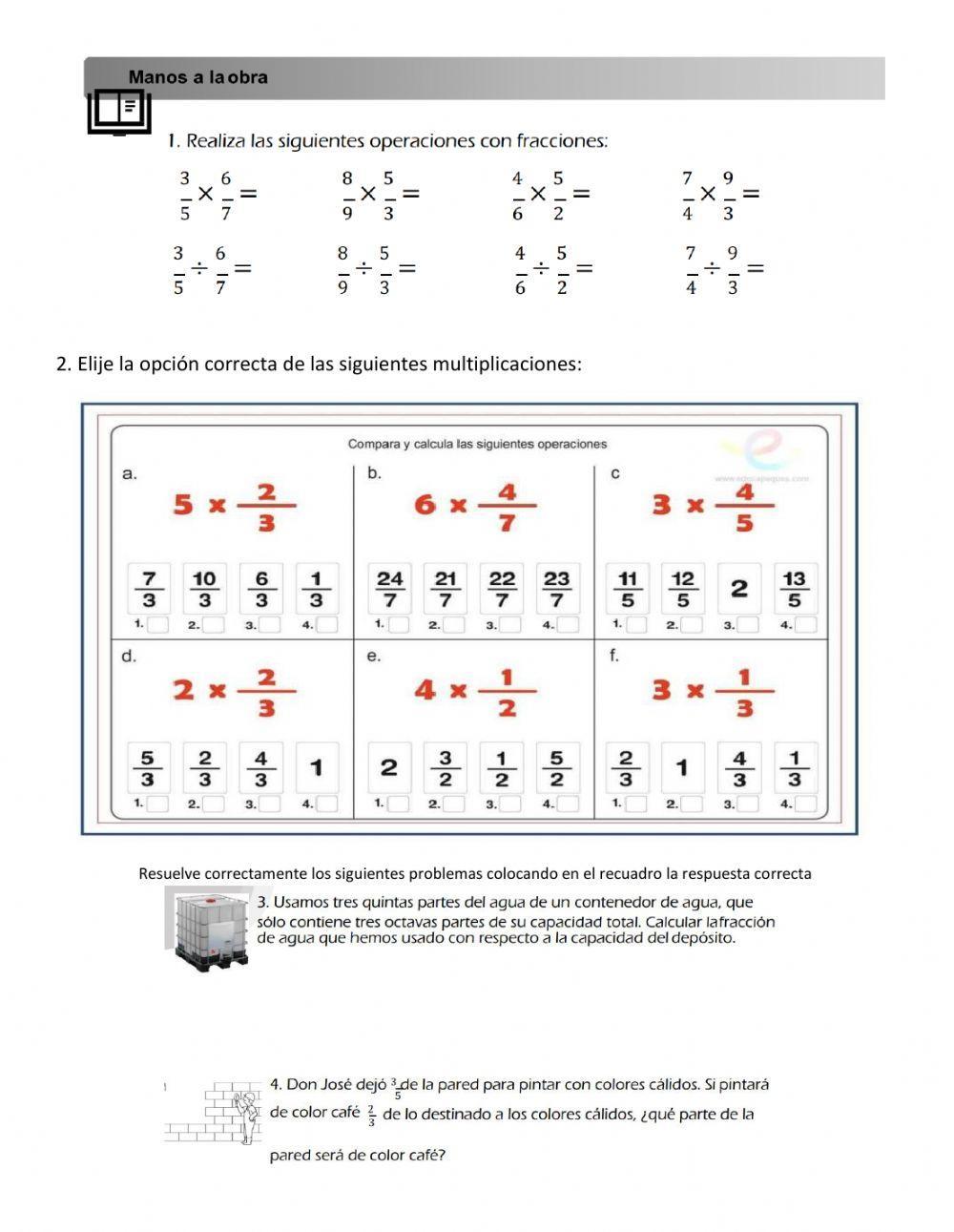 Multiplicación y división de fracciones, decimales