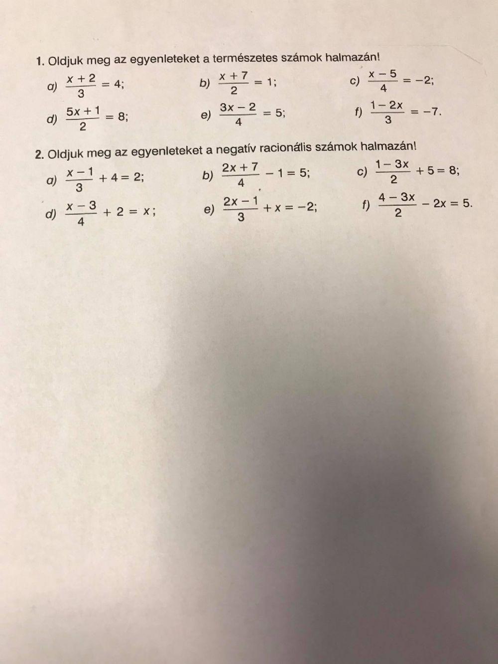 Egyszerű törtes egyenletek