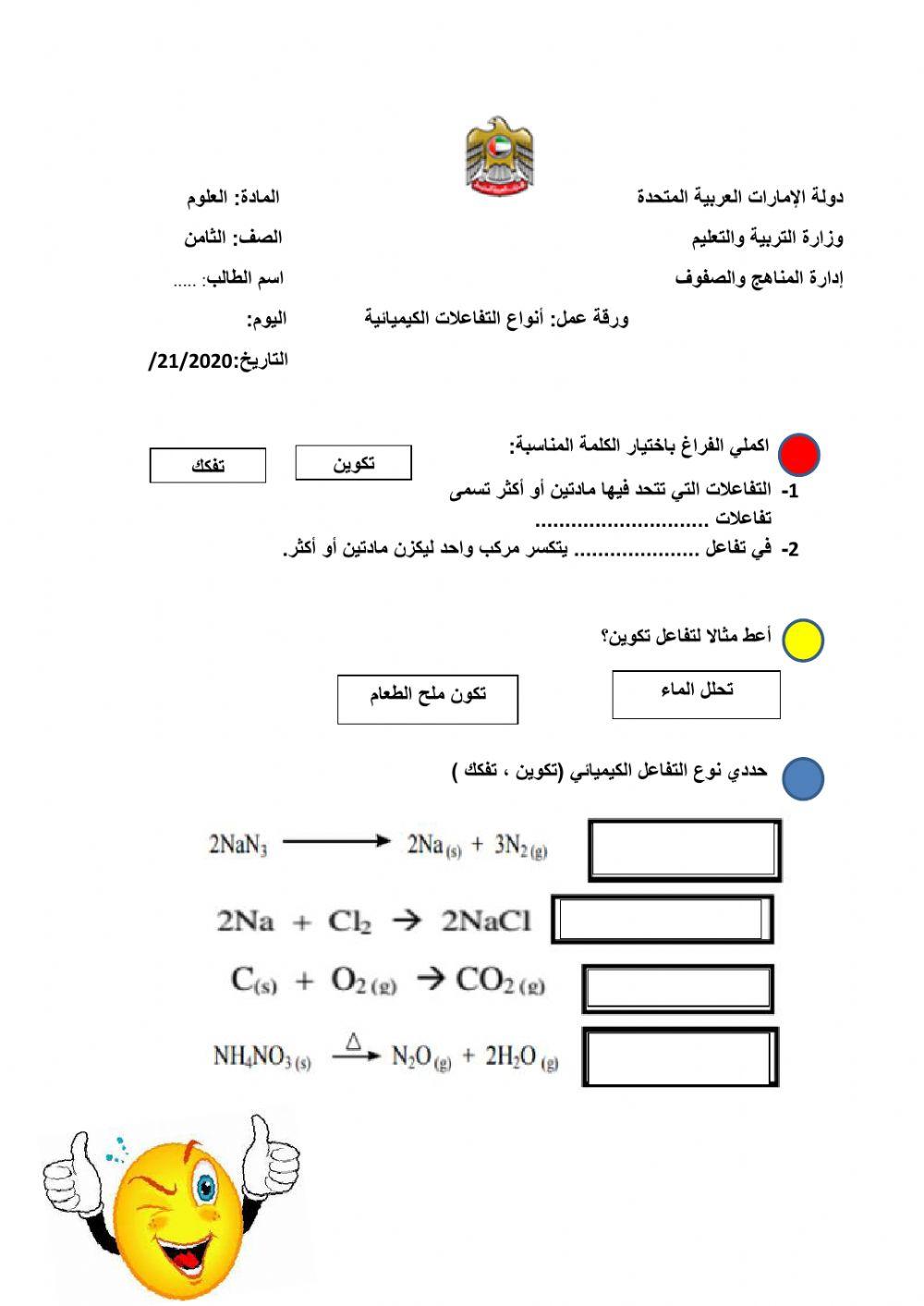 انواع التفاعلات