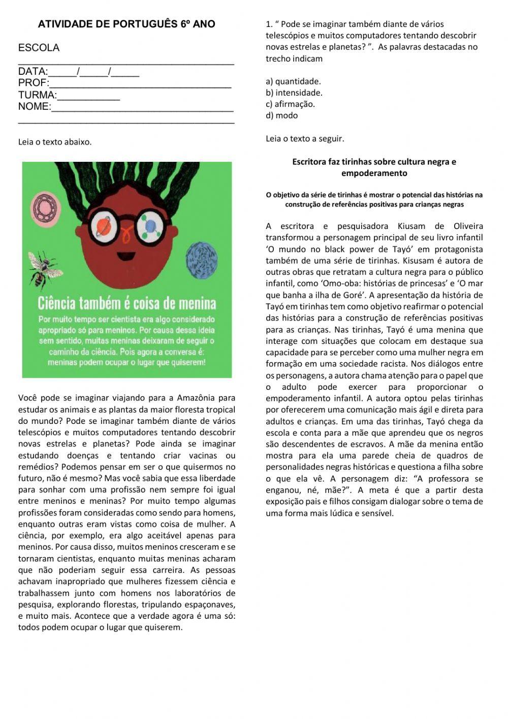 Atividade do 6 ano