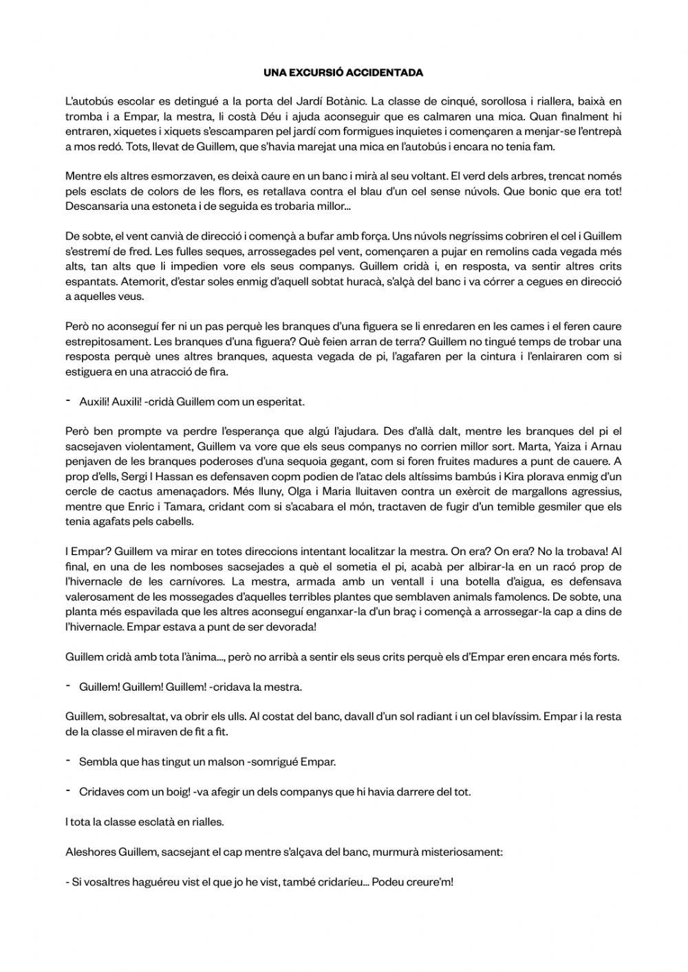 Lectura comprensiva -UN CONTE DE POR-