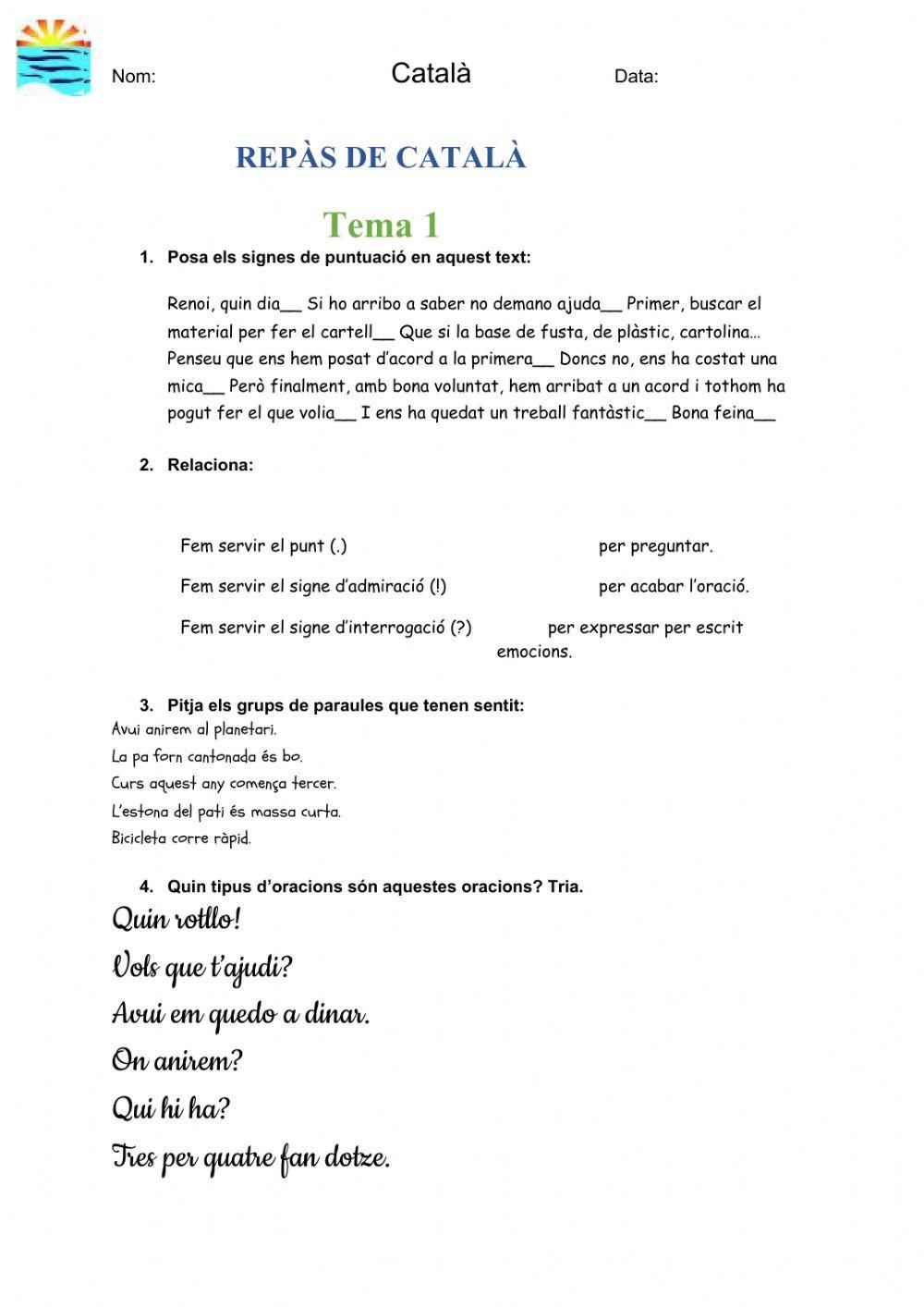 Repàs de català. Tipus d'oracions i puntuacions