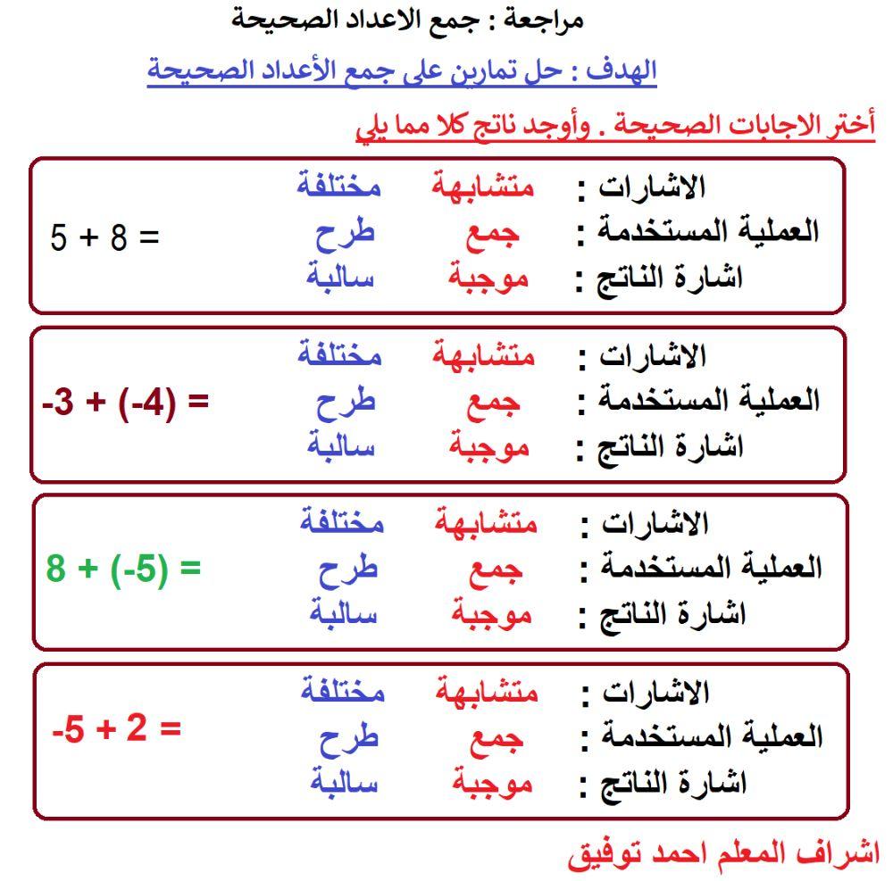 جمع الاعداد الصحيحة