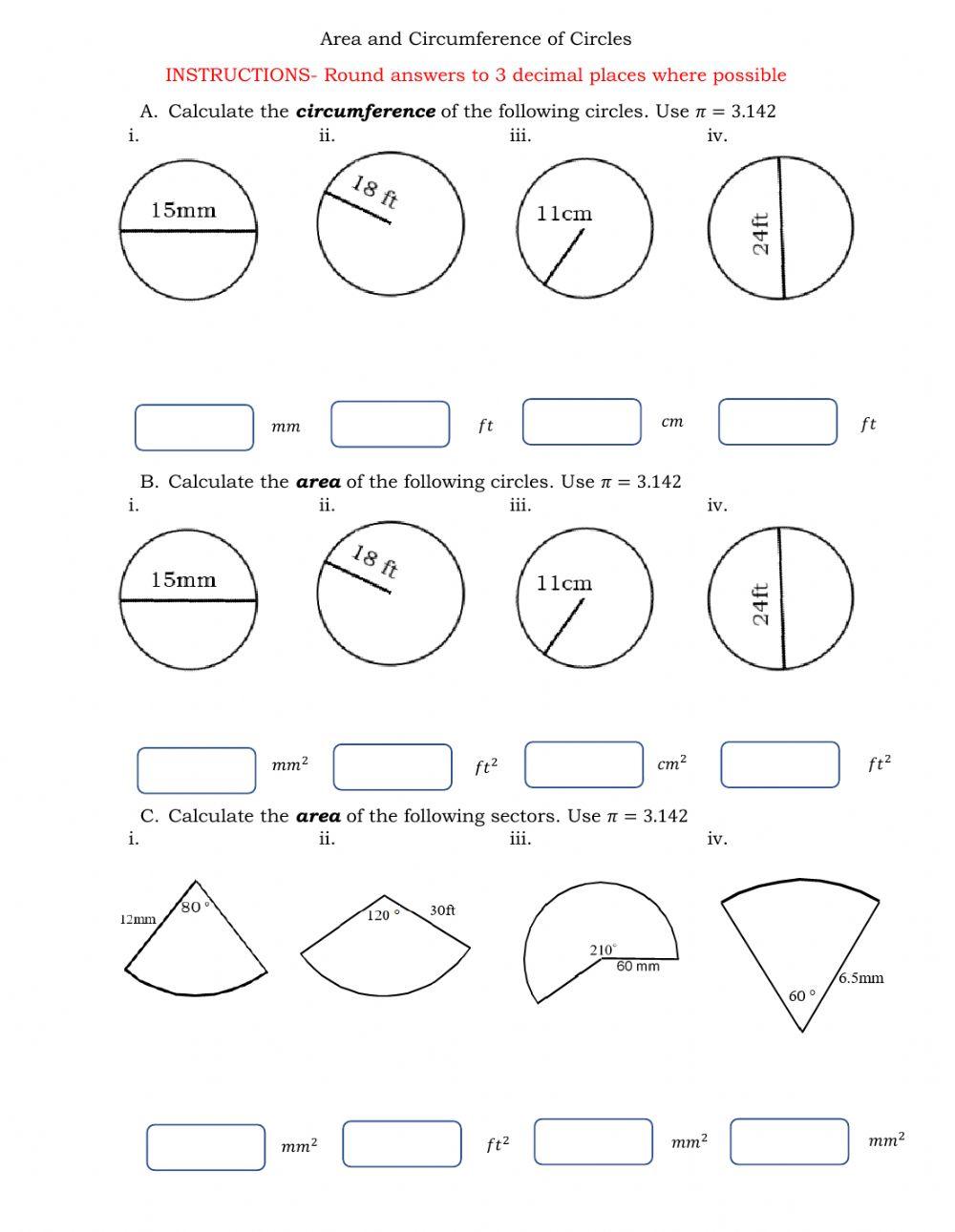 Area and Circumference of Circles online exercise for Live Worksheets Area and Circumference of Circles online exercise for Live Worksheets