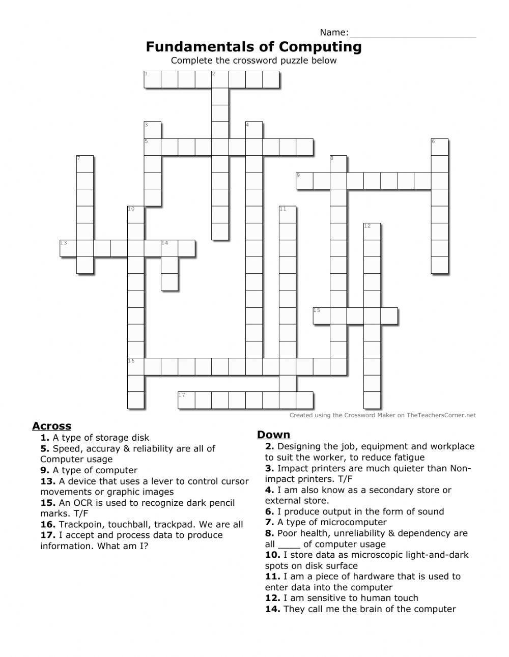 Fundamentals of Computing Crossword