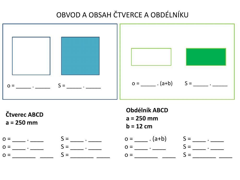 Obvod a obsah čtverce a obdélníku