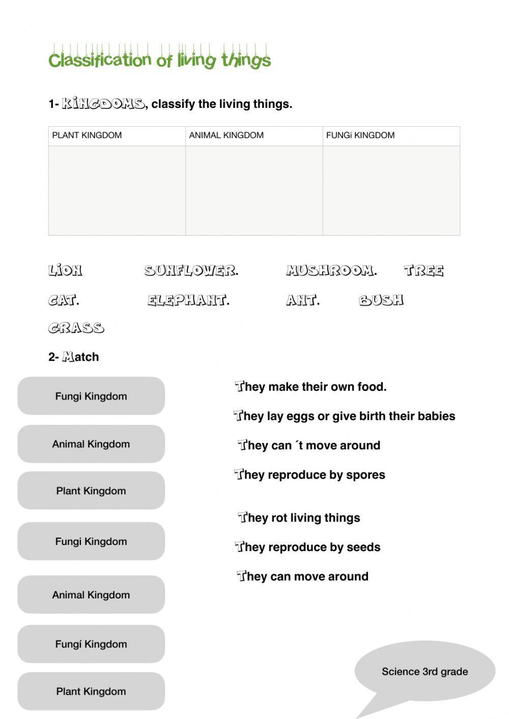 Classification Of Living Things For Kids Worksheet