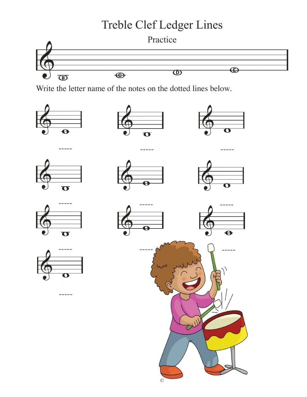 Practice Treble Clef Ledger Lines 1 worksheet | Live Worksheets practice-treble-clef-ledger-lines-1-worksheet-live-worksheets