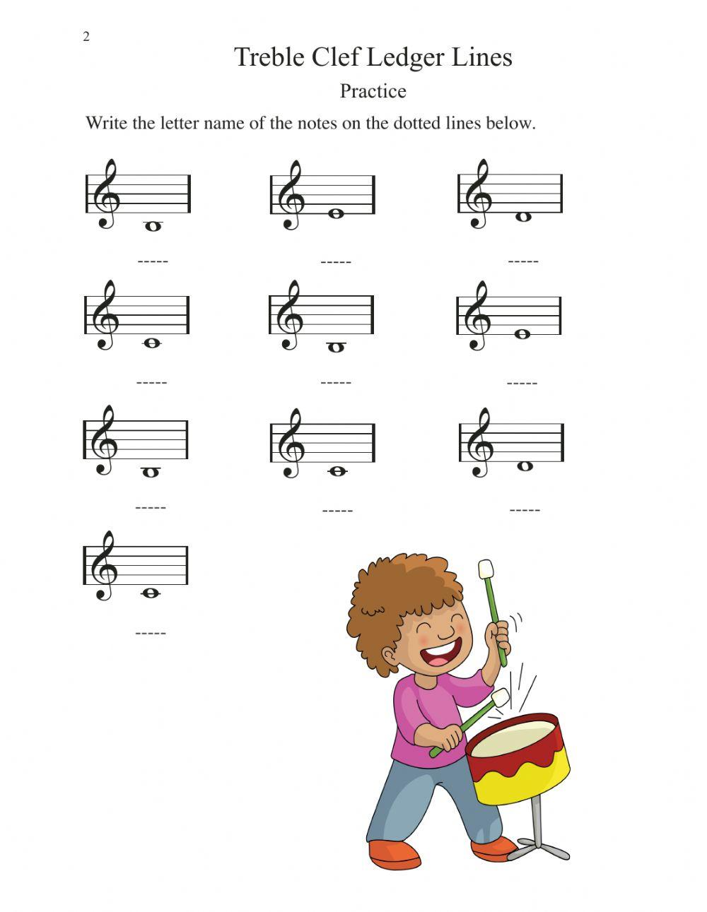 Practice Treble Clef Ledger Lines 2 worksheet Live Worksheets