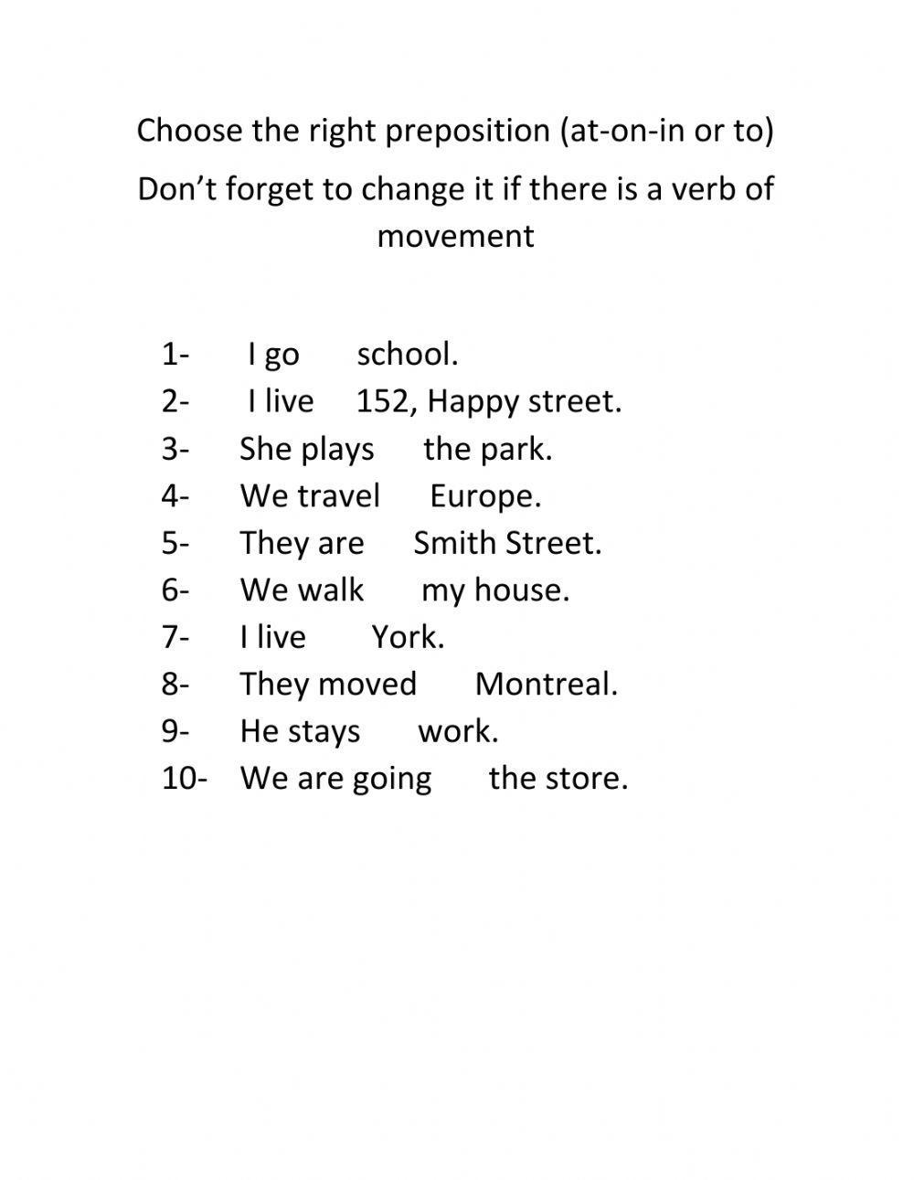 preposition of place (movement)