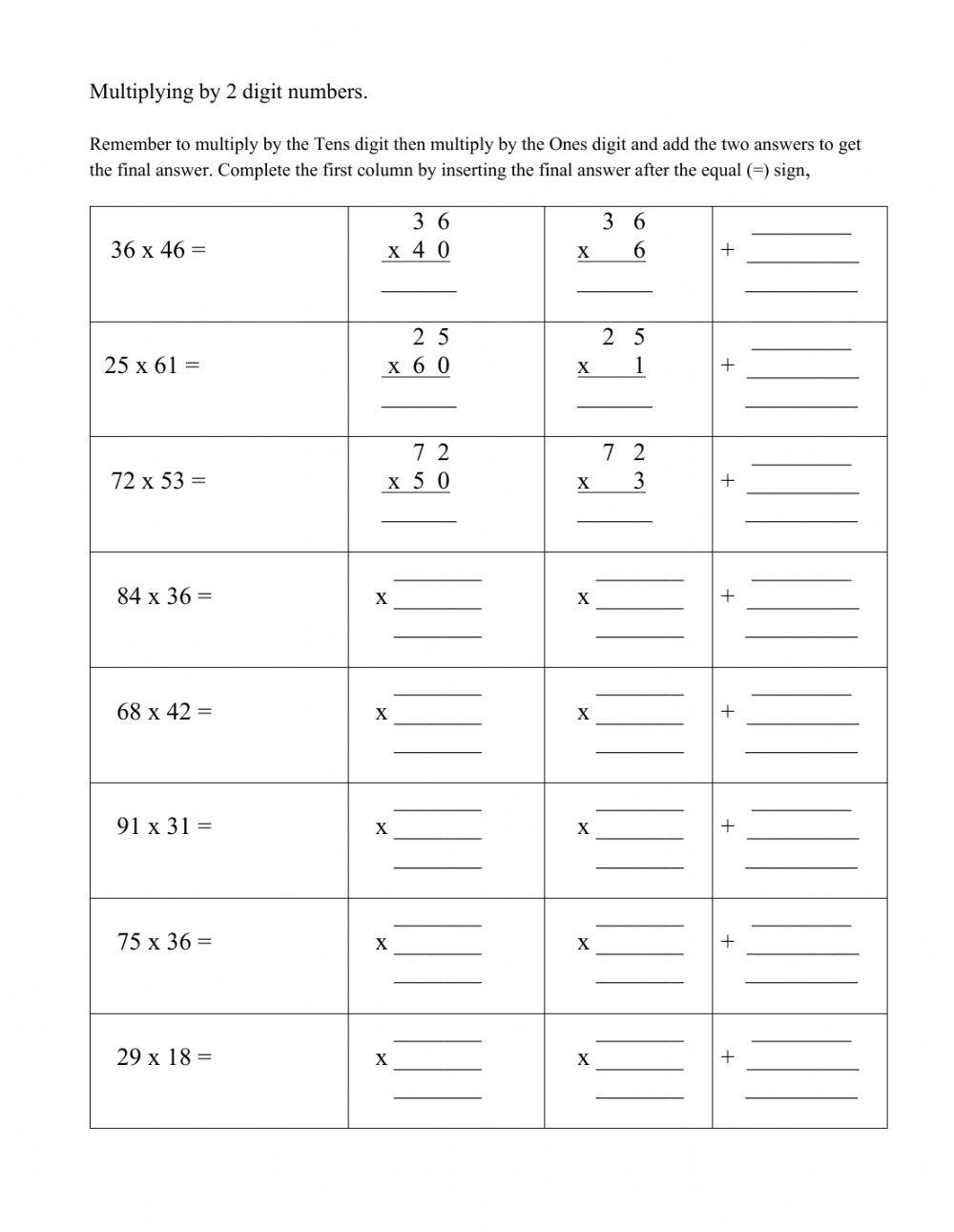 Multiplying By 2 Digit Numbers Worksheet Live Worksheets multiplying-by-2-digit-numbers-worksheet-live-worksheets