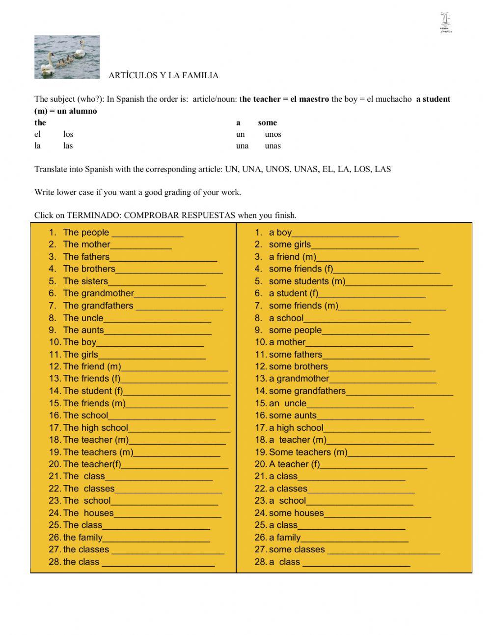 Los artículos y la familia
