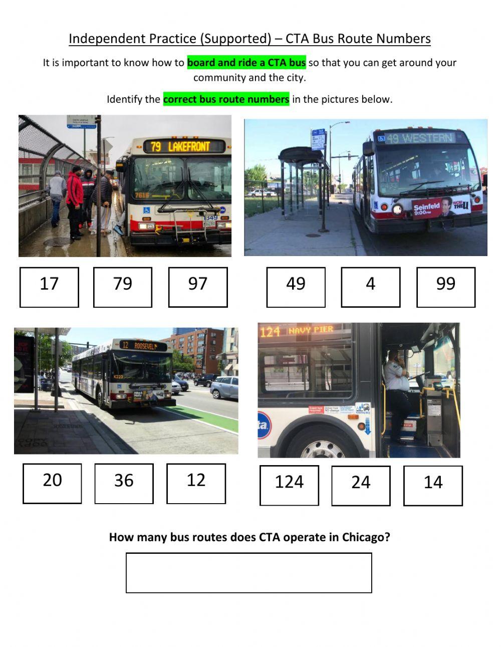 Independent Practice (Supported) - CTA Bus Route Numbers