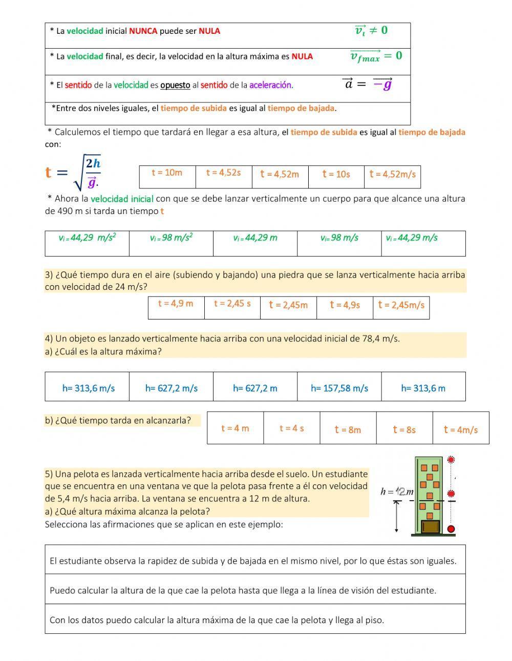Movimiento vertical, Tiro Vertical y Caída Libre