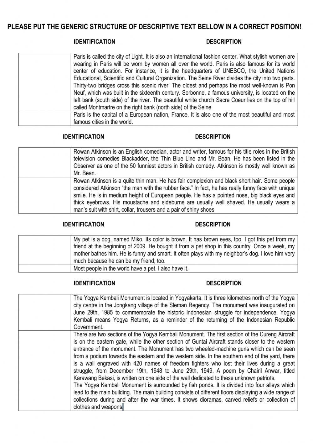 Generic Structure of Descriptive Text