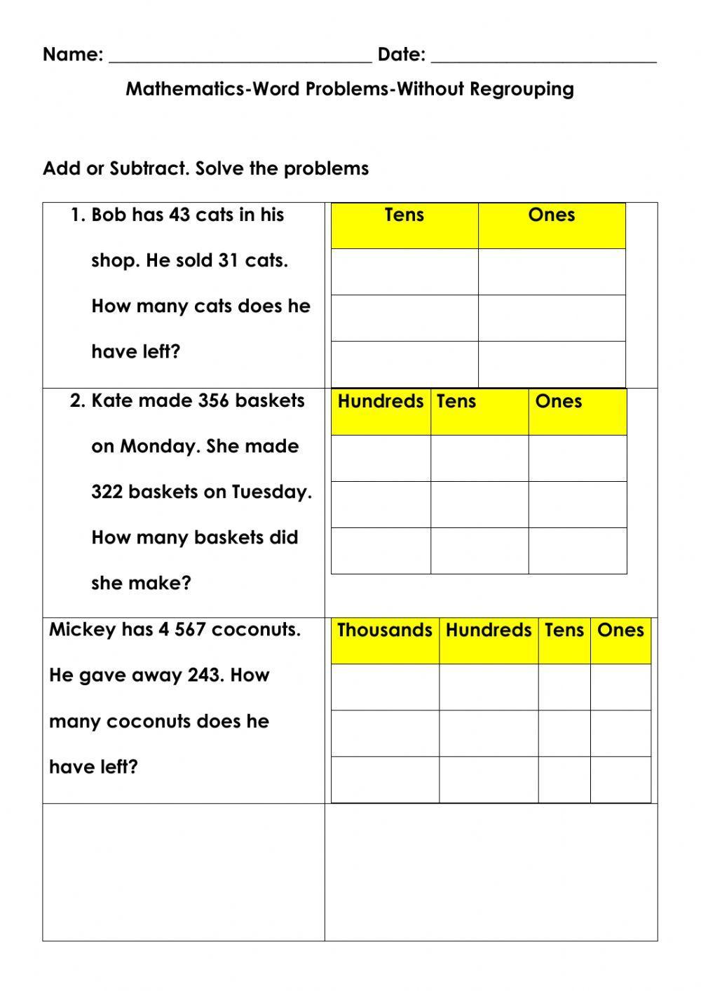 Word Problems without regrouping