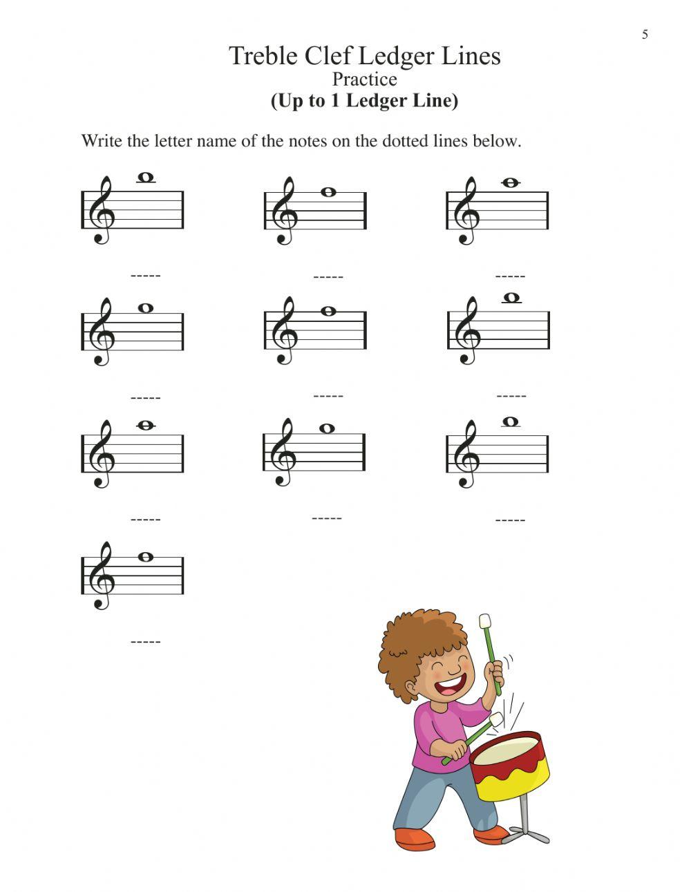 Practice Treble Clef Ledger Lines 5 worksheet Live Worksheets
