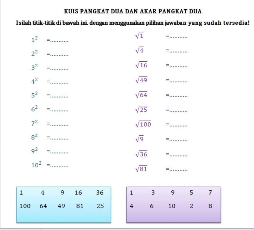 Kuis pangkat dua dan akar pangkat dua