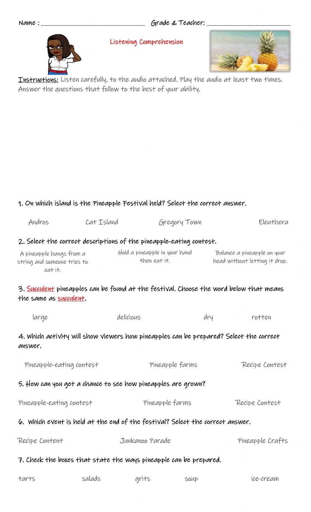 Listening Comprehension Pineapples