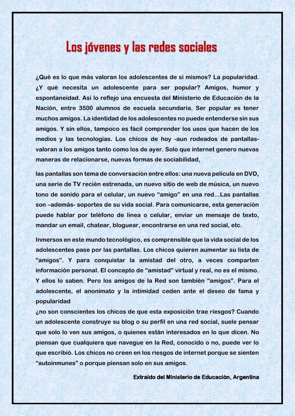 Los jovenes y las redes sociales