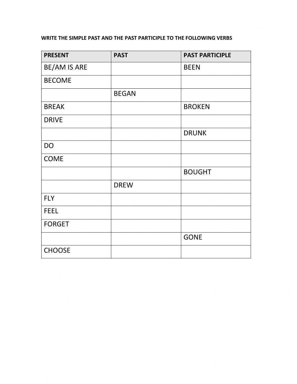 Irregular verbs