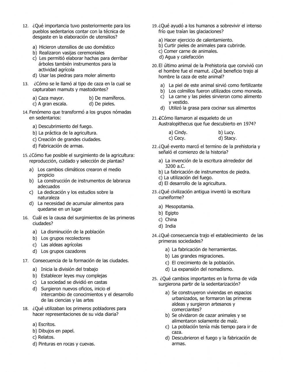 Evaluación bloque I de Historia