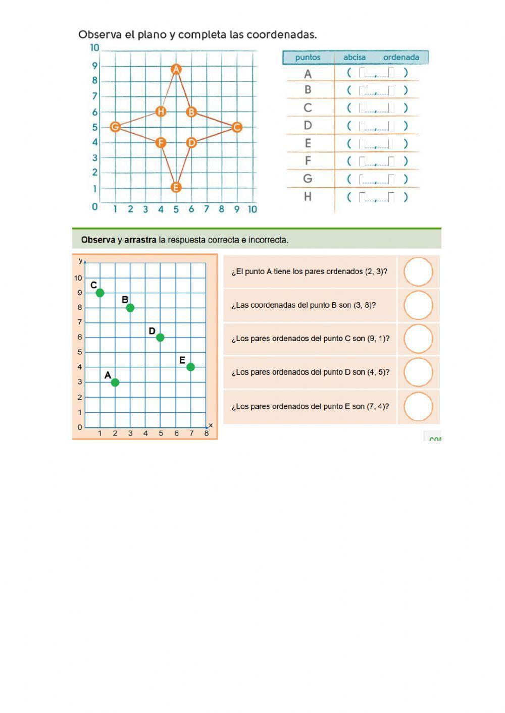 Ubicación de pares ordenados y sistema de coordenadas