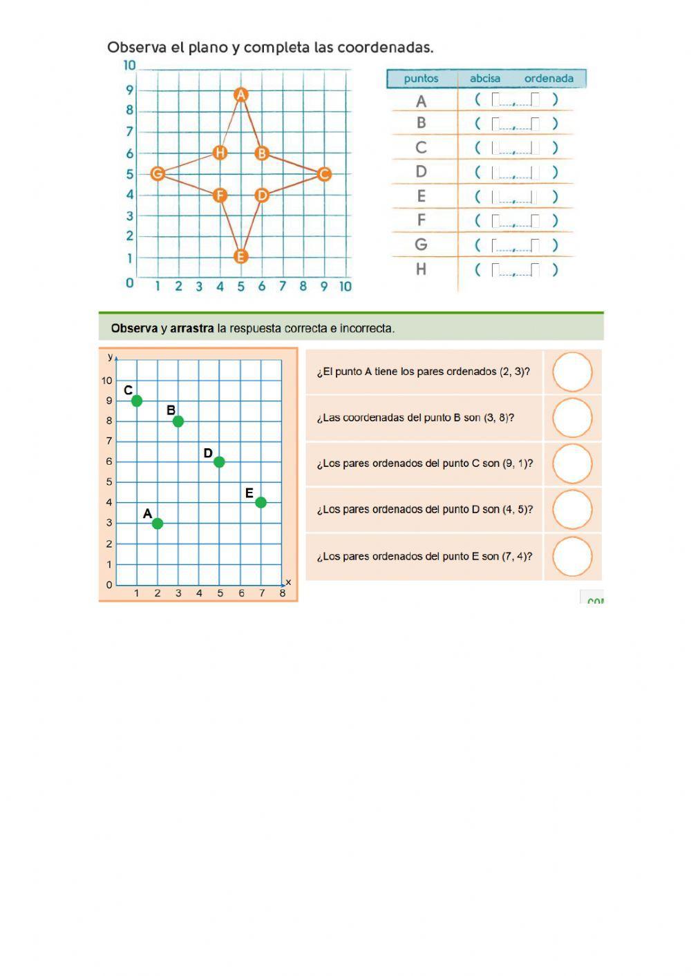 Ubicación de pares ordenados y sistema de coordenadas