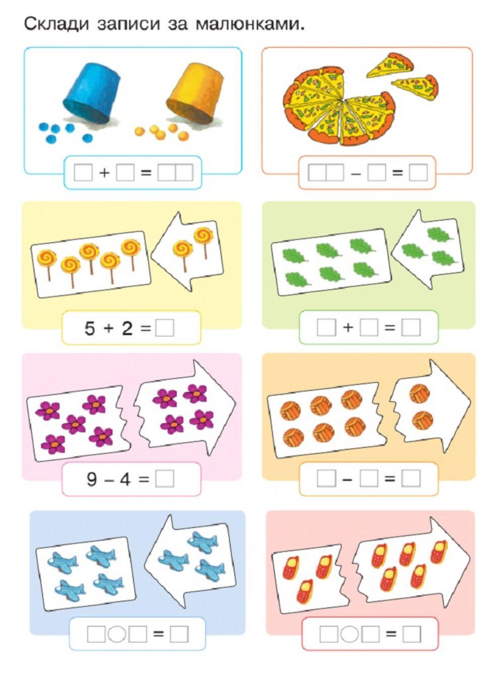 Складання прикладів за малюнками