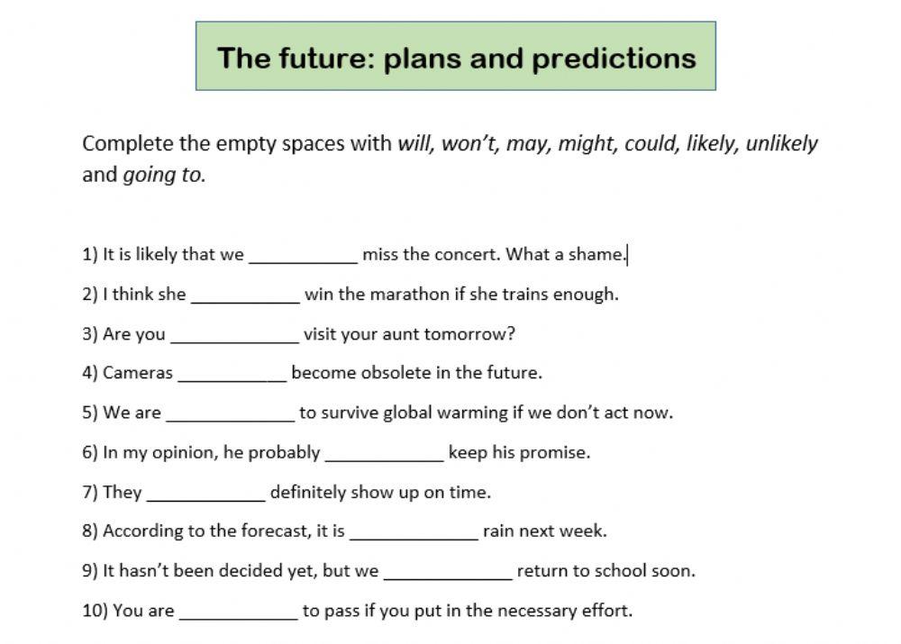 The future: plans and predictions
