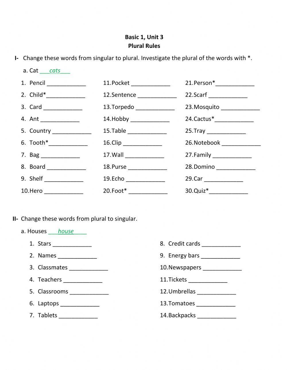 Basic 1 Unit 3 Plural Rules