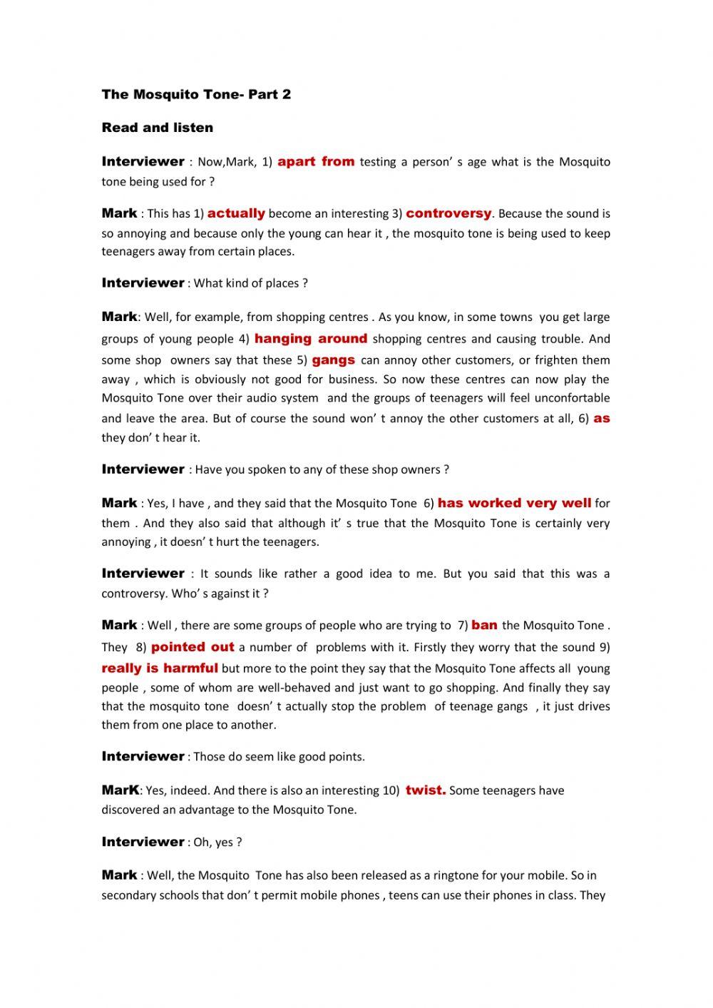 The Mosquito Tone-Part 2. Reading and listening