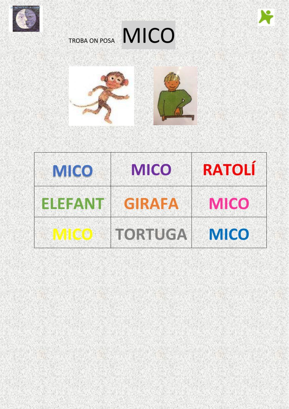 Troba la paraula mico conte lluna