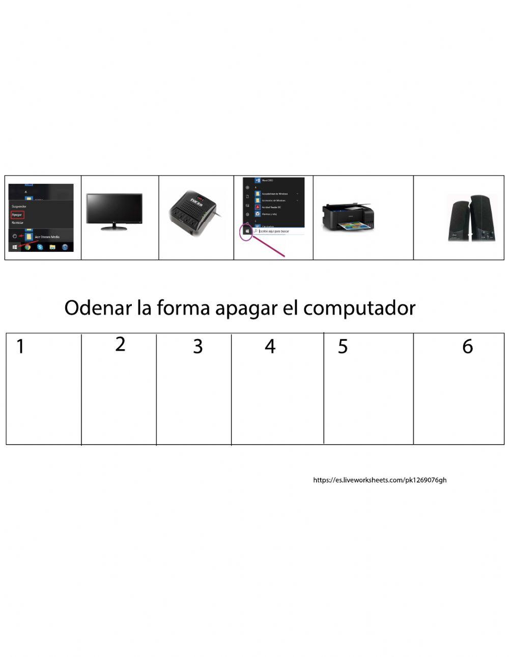 Ordenar la forma de apagar el computador