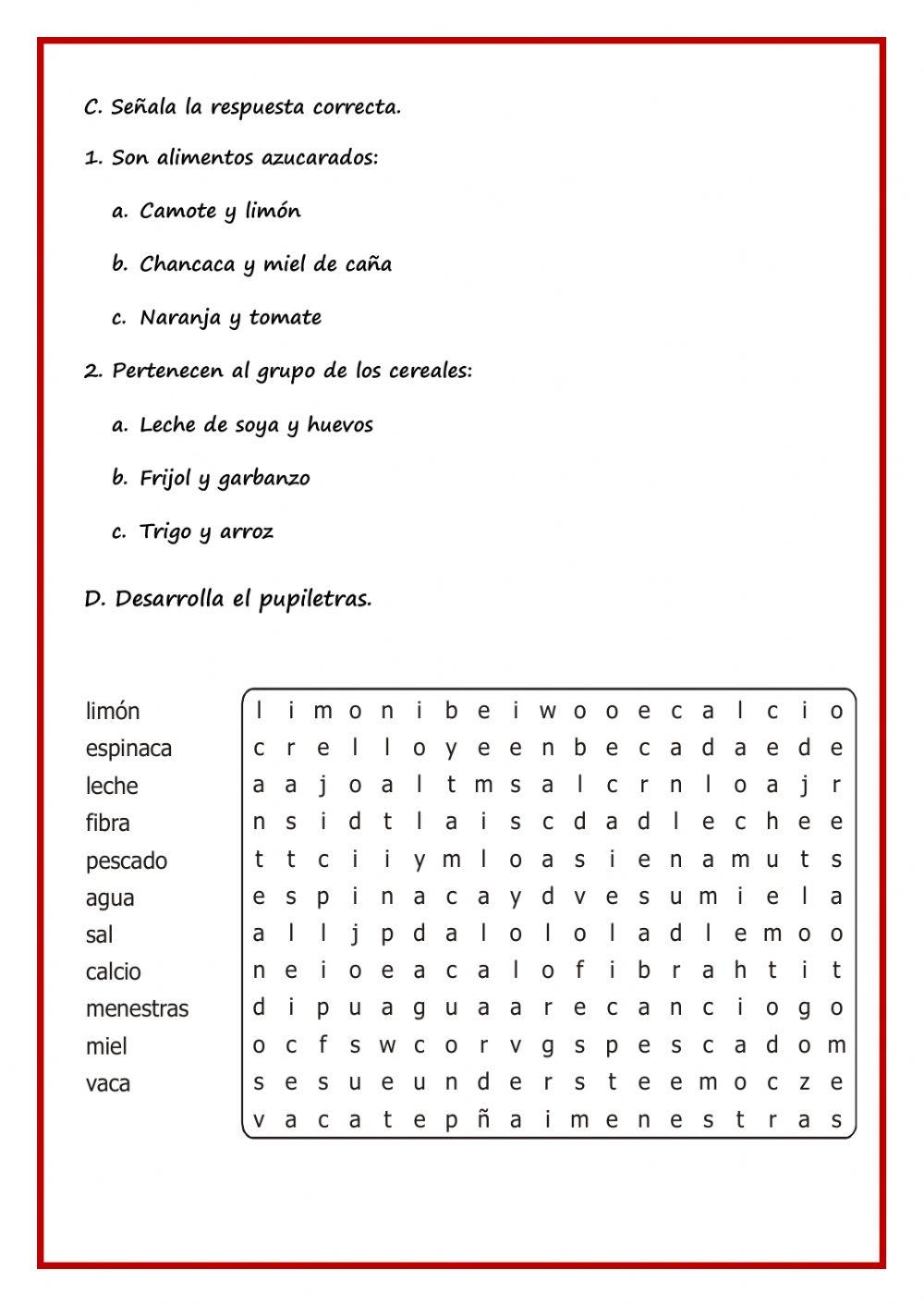 Los alimentos y sus nutrientes