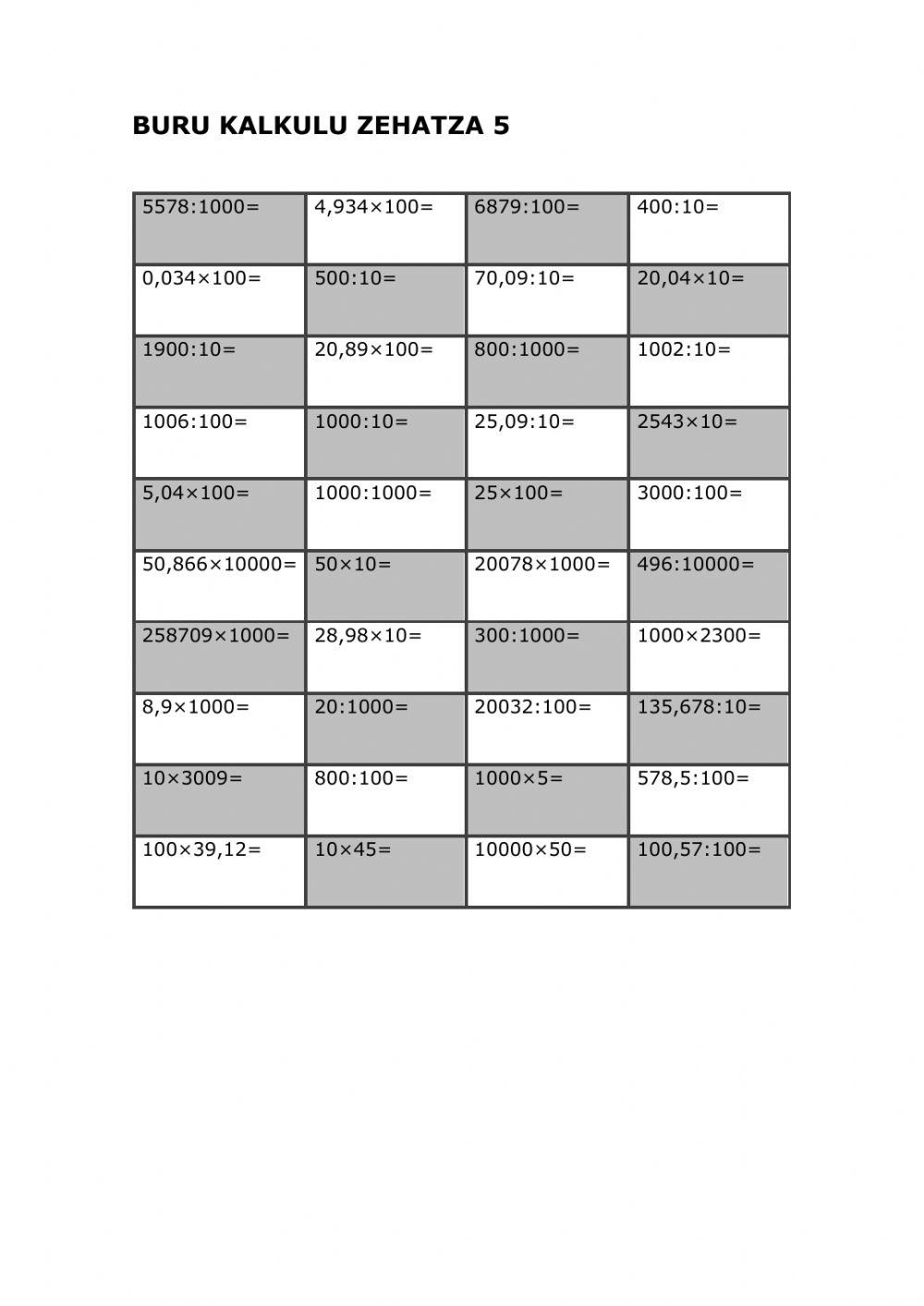 Buru kalkulu zehatza 5