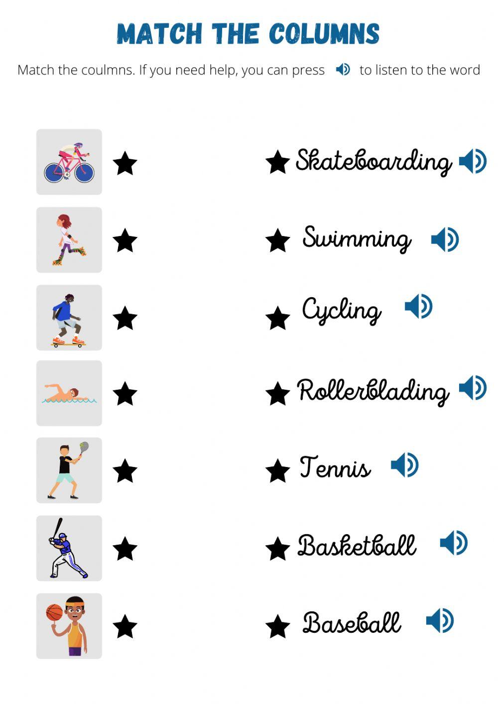 Sports. Matching exercise