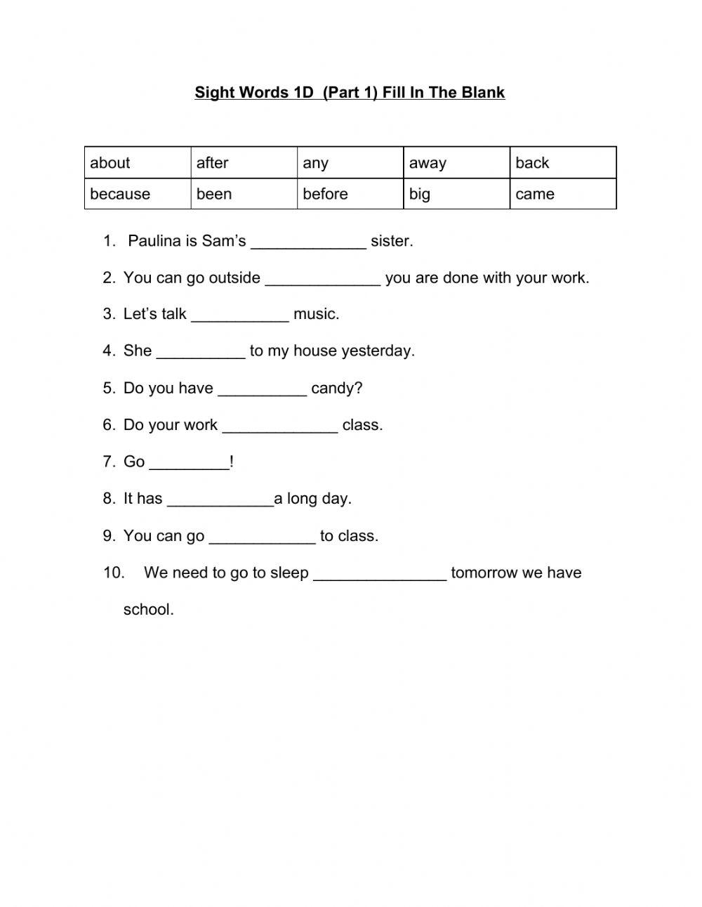Sight Words 1D Part 1